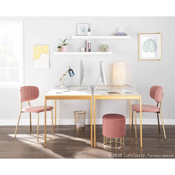 Lumisource Fuji Modern Dining Table in Gold Metal with White Marble Top - DT-FUJ4728 AUWM