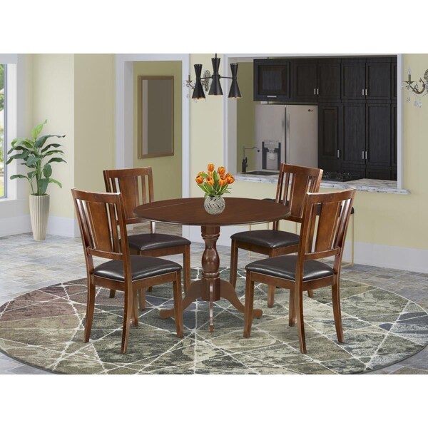 East West Furniture 5 Piece Dublin Wood Dining Table Set - Mahogany - DMDU5-MAH-C
