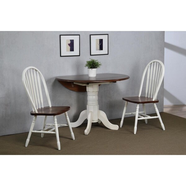 Sunset Trading 42 in. Round Drop Leaf Dining Set with Arrowback Chairs 3 Piece - DLU-ADW4242-820-AW3PC