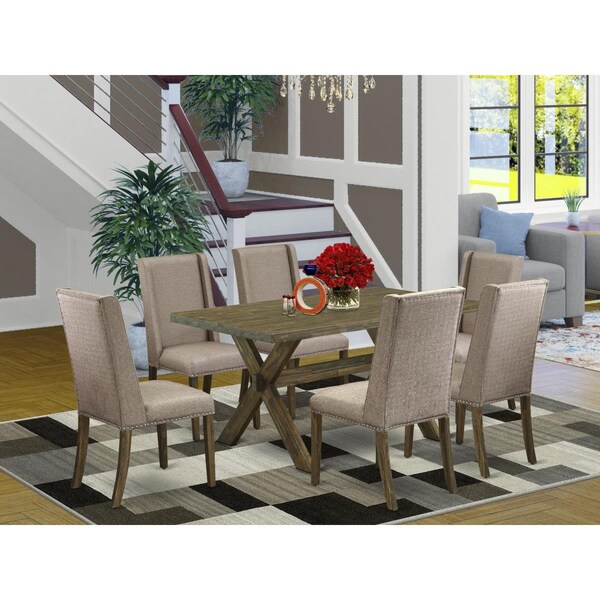 East West Furniture 7 Piece X-Style Small Dining Table Set - Dark Khaki - X776FL716-7