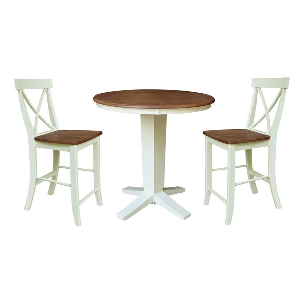 Whitewood Industries Rectangular Fixed Top Table W/ 2 Counter Height Stools, 36 in W, 35.9 in L, 36 in H, Parawood, 3 - K79-36RT-23B-S6132-2