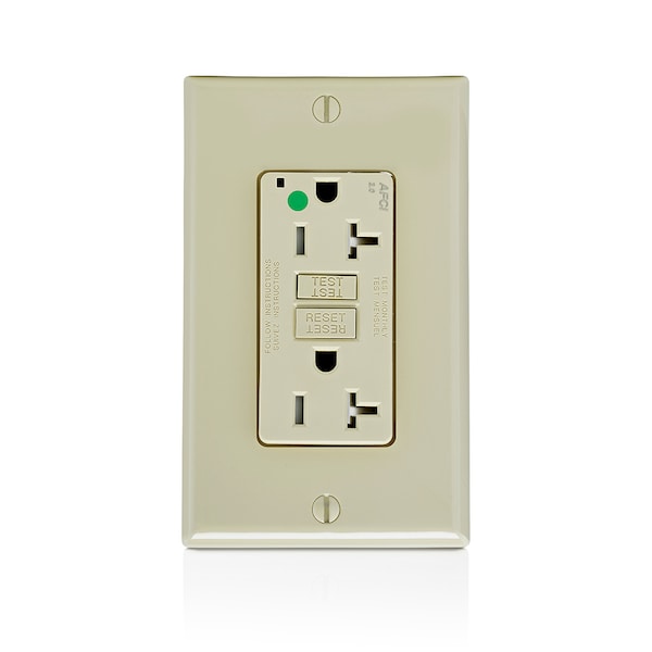 Leviton H.G. Duplex Afci Recept, Ivory, 20 Amp - AFTR2-HGI