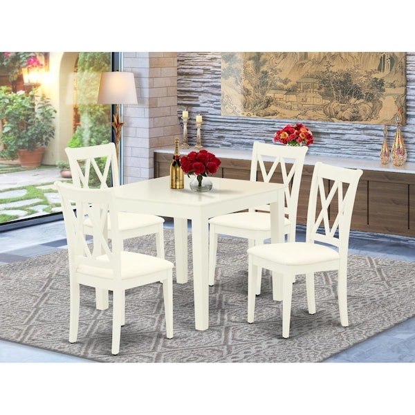 East West Furniture 5 Piece Oxford Dining Set - Linen White - OXCL5-LWH-C