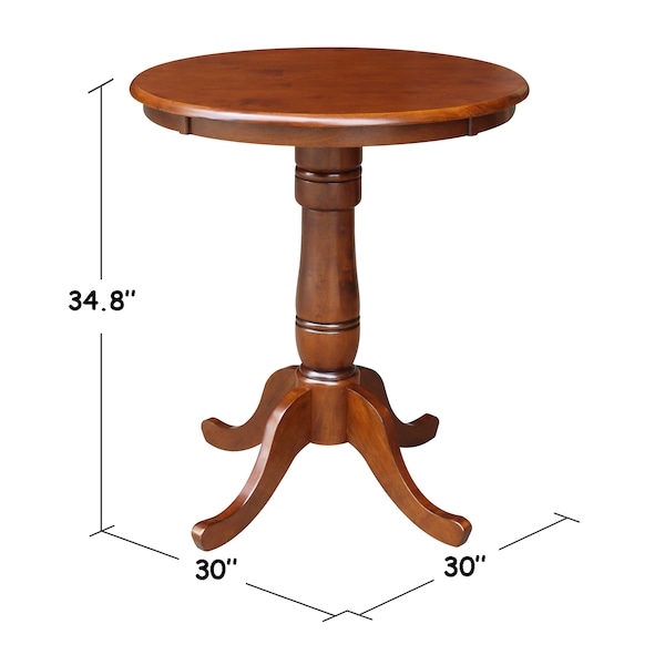 International Concepts Round 30 in Round Top Pedestal Table, 34.9 inH, Espresso, 30 in W, 30 in L, 35.1 in H, Wood - K581-30RT-6B