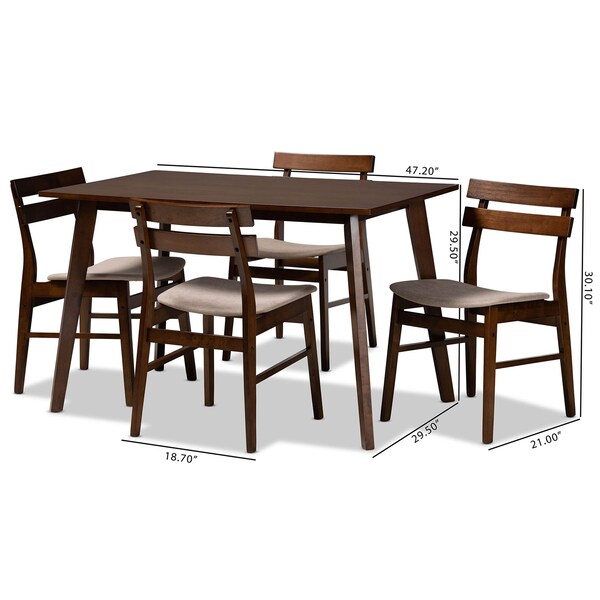 Baxton Studio Eleri Light Beige Upholstered and Walnut Wood 5-Piece Dining Set - 168-10815-10807