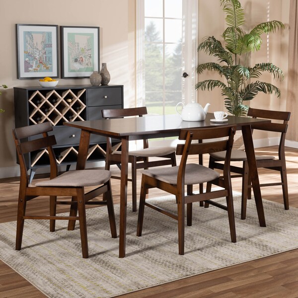 Baxton Studio Eleri Light Beige Upholstered and Walnut Wood 5-Piece Dining Set - 168-10815-10807