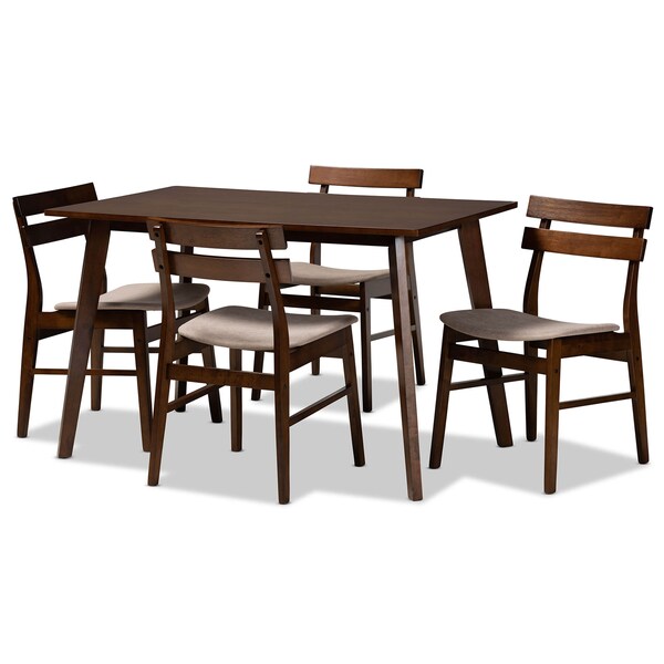 Baxton Studio Eleri Light Beige Upholstered and Walnut Wood 5-Piece Dining Set - 168-10815-10807