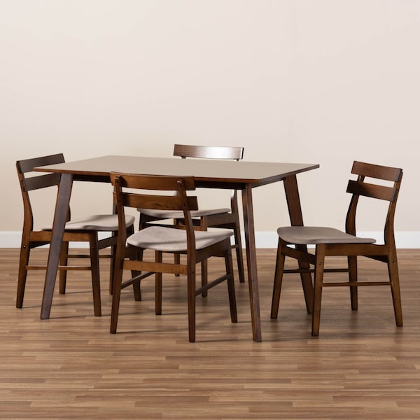 Baxton Studio Eleri Light Beige Upholstered and Walnut Wood 5-Piece Dining Set - 168-10815-10807