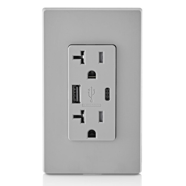 Leviton ELECTRICAL RECEPTACLES GY COMBDUP REC TYPE AC USBPT CHGR20A125V - T5833-GY
