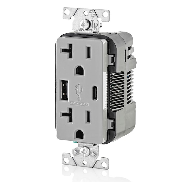 Leviton ELECTRICAL RECEPTACLES GY COMBDUP REC TYPE AC USBPT CHGR20A125V - T5833-GY