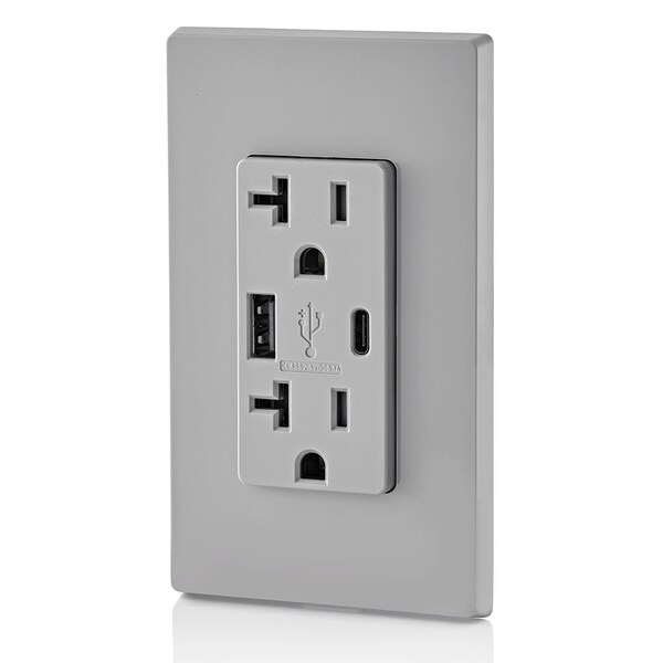 Leviton ELECTRICAL RECEPTACLES GY COMBDUP REC TYPE AC USBPT CHGR20A125V - T5833-GY
