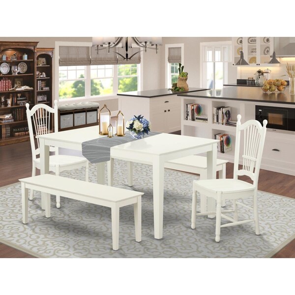 East West Furniture 5 Piece Capri Dining Table Set - Linen White - CADO5C-LWH-W