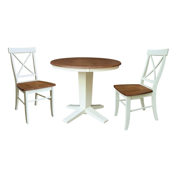 Whitewood Industries Rectangular Fixed Top Table W/ 2 Chairs, 36 in W, 29.9 in L, 36 in H, Parawood, Hickory/Shell, 3 - K79-36RT-23B-C613-2