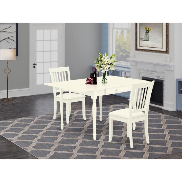 East West Furniture 3 Piece Monza Dining Room Table Set - Linen White - MZDA3-LWH-C