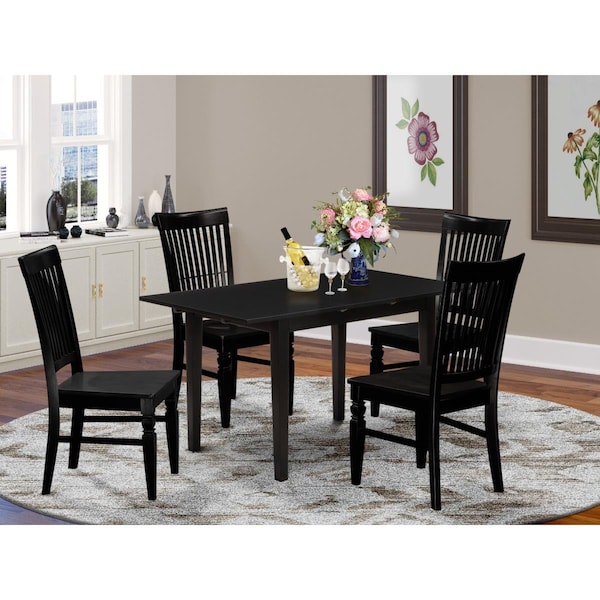East West Furniture 5 Piece Norfolk Kitchen Dining Table Set - Black - NOWE5-BLK-W