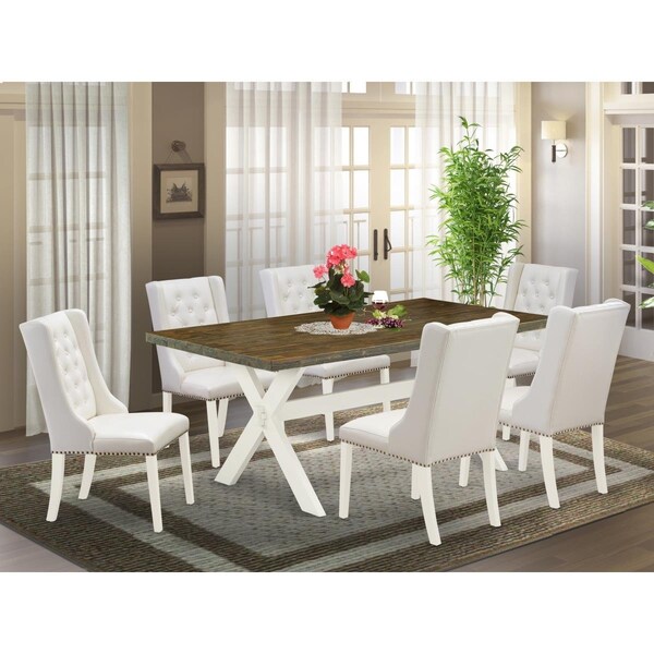 East West Furniture 7 Piece X-Style Dining Table Set - Linen White - X077FO244-7