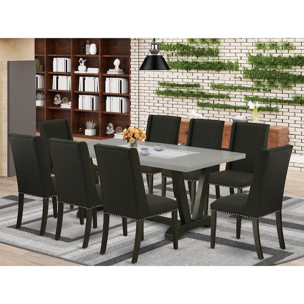 East West Furniture 9 Piece V-Style Small Dining Table Set - Black - V697FL624-9