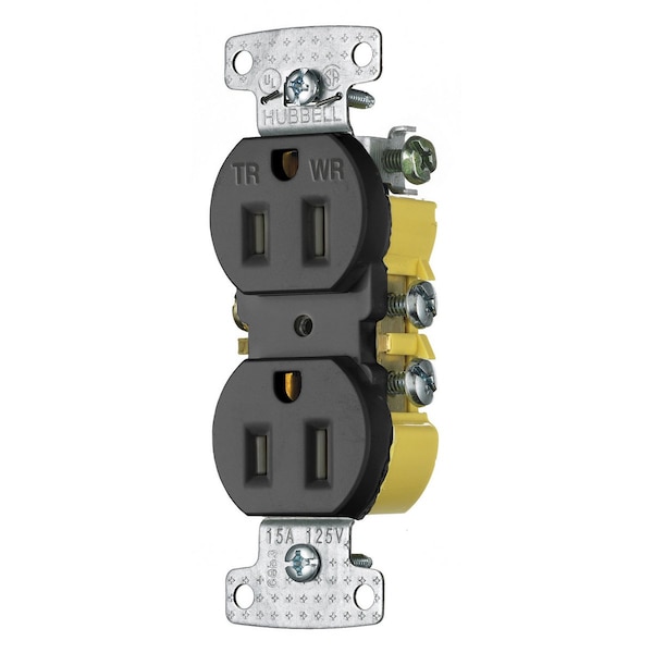 Hubbell Wiring Device-Kellems TradeSelect, Straight Blade Devices, Receptacles, Residential Grade, Weather and Tamper Resistant Duplex, 15A 125V, 5-15R - RR15SBKWRTR