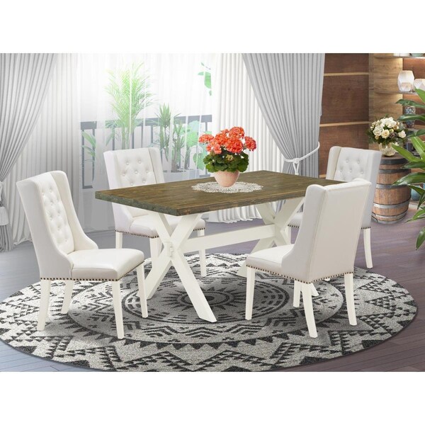 East West Furniture 5 Piece X-Style Dining Table Set - Linen White - X076FO244-5