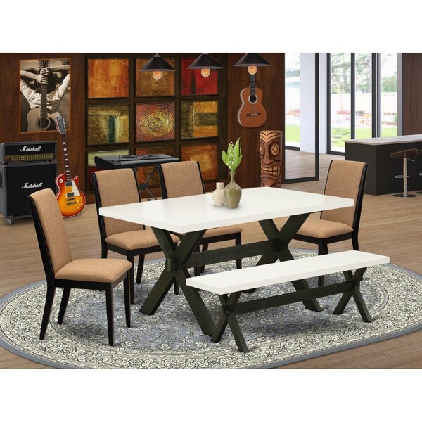 East West Furniture 6 Piece X-Style Awesome Modern Dining Table Set - Wire Brushed Black - X626LA147-6