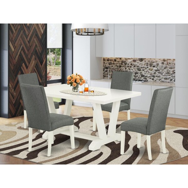 East West Furniture 5 Piece V-Style Dining Room Table Set - Gray Smoke - V026DR207-5
