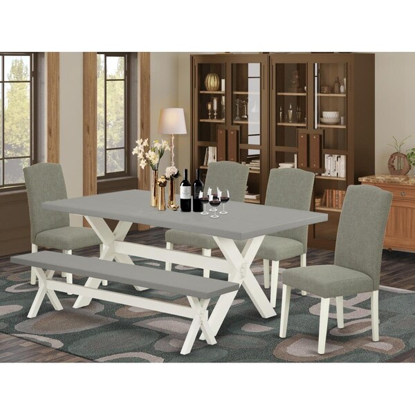 East West Furniture 6 Piece X-Style Awesome Dining Table Set - Linen White - X097EN206-6