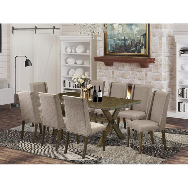 East West Furniture 9 Piece X-Style Dinette Set - Dark Khaki - X777FL716-9