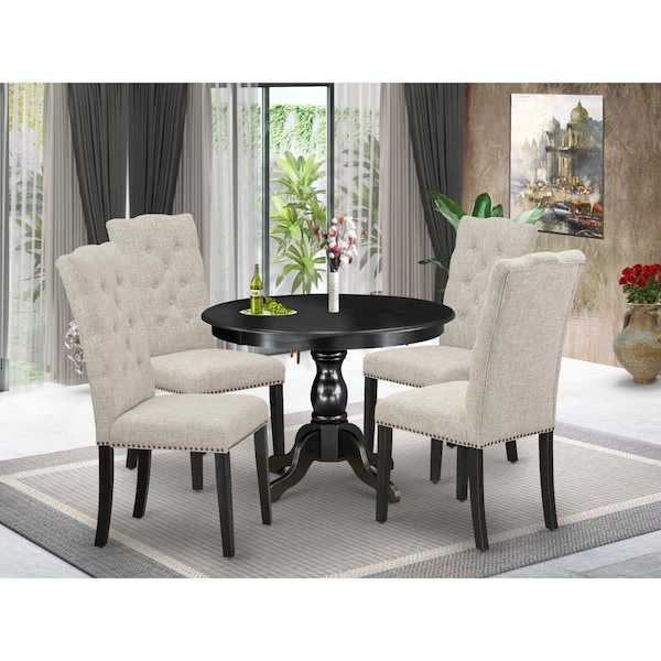 East West Furniture 5 Piece Hartland Kitchen Table Set - Wire Brushed Black - HBEL5-ABK-35