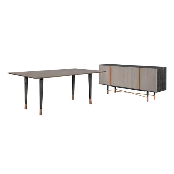 Armen Living Turin Rustic 2 piece set with Dining Table and Sideboard in Black Brushed - SETTNDIBL2A