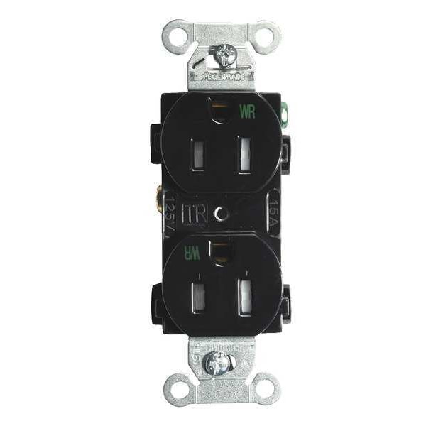 Hubbell 15A Duplex Receptacle 125VAC 5-15R BK - BR15BLKWRTR