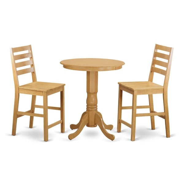 East West Furniture Counter Height Pub Table & 2 Chairs Set, Oak - EDCF3-OAK-W