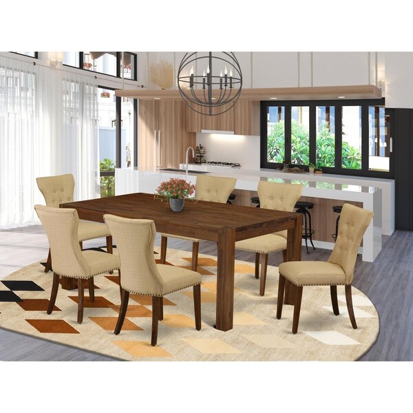 East West Furniture 7 Piece Lismore Dinette Set - Sand Blasting Antique Walnut - LMGA7-N8-03