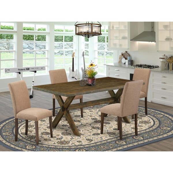 East West Furniture 5 Piece X-Style Kitchen Table Set - Distressed Jacobean - X777AB747-5