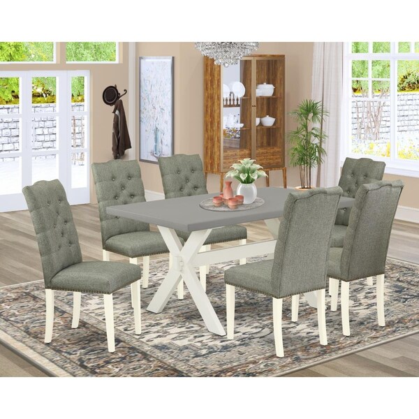 East West Furniture 7 Piece X-Style Modern Dining Set - Linen White - X096EL207-7
