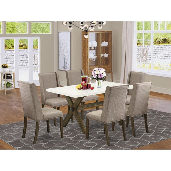 East West Furniture 7 Piece X-Style Rectangular Dining Table Set - Dark Khaki - X726FL716-7