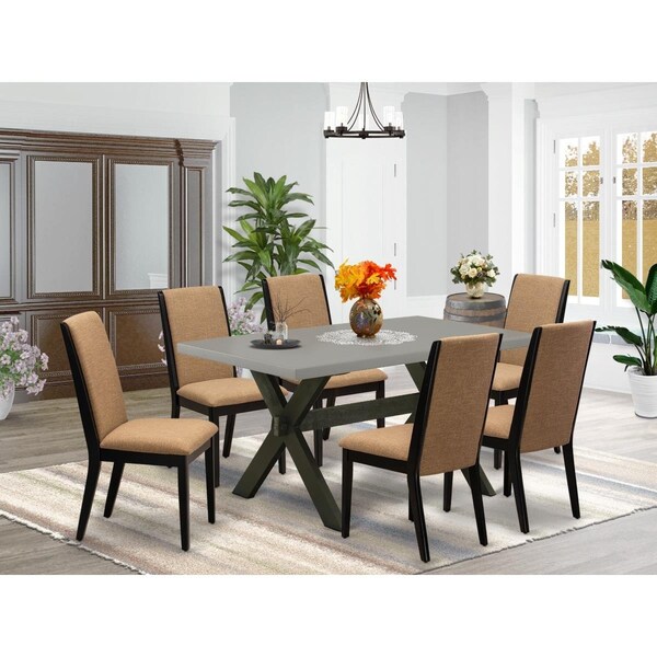 East West Furniture 7 Piece X-Style Beautiful Dining Room Set - Wire Brushed Black - X696LA147-7