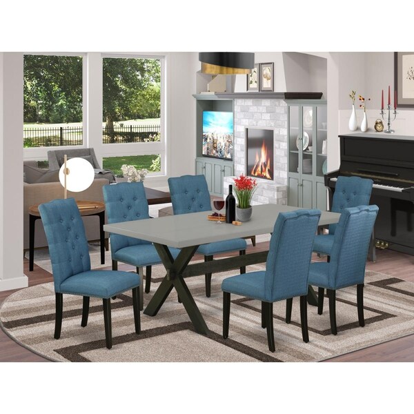 East West Furniture 7 Piece X-Style Awesome Rectangular Table Set - Wire Brushed Black - X697EL121-7