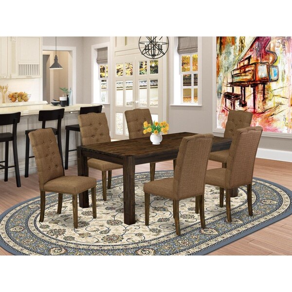 East West Furniture 7 Piece Lismore Modern Dining Set - Distressed Jacobean - LMEL7-77-18
