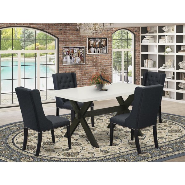 East West Furniture 5 Piece X-Style Dining Table Set - Wire Brush Black - X626FO624-5