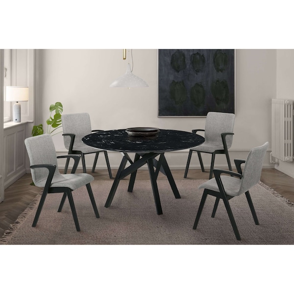 Armen Living Venus and Varde 5 Piece Black Marble Round Dining Set - SETVEDIBLK5A