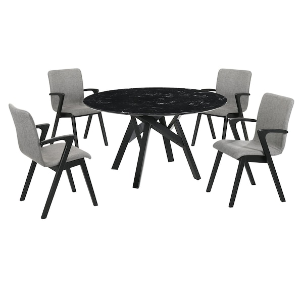 Armen Living Venus and Varde 5 Piece Black Marble Round Dining Set - SETVEDIBLK5A