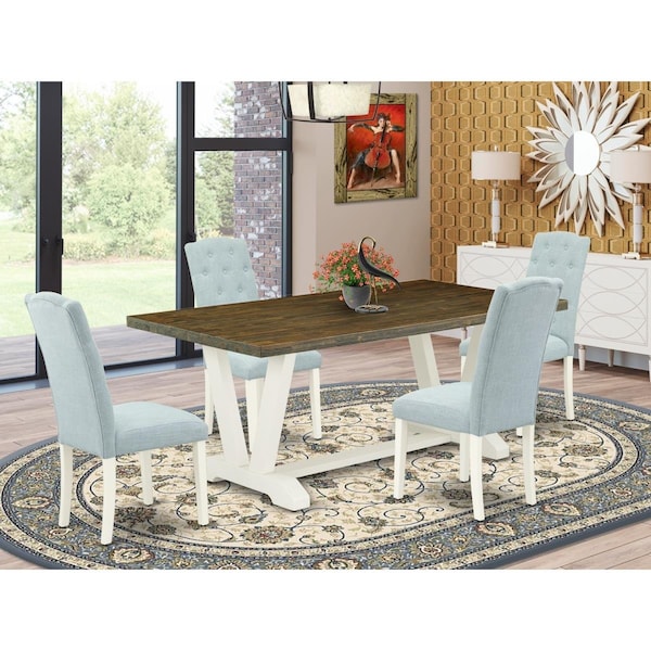 East West Furniture 5 Piece V-Style Dining Table Set - Linen White - V077CE215-5