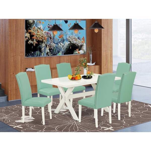 East West Furniture 7 Piece X-Style Small Dining Table Set - Pond - X026EN257-7