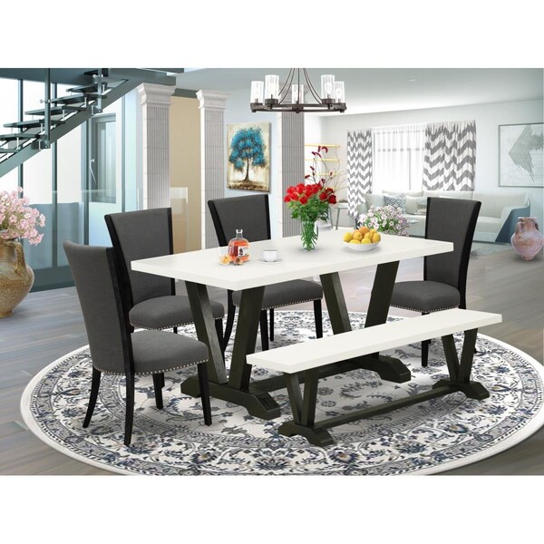 East West Furniture 6 Piece V-Style Mid Century Dining Set - Black - V626VE650-6