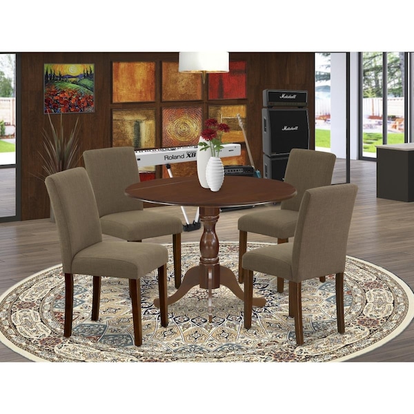 East West Furniture 5 Piece Dublin Wood Dining Table Set - Mahogany - DMAB5-MAH-18