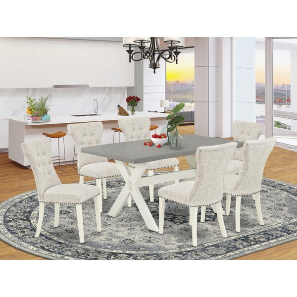 East West Furniture 7 Piece X-Style Dining Room Table Set - Linen White - X096GA235-7