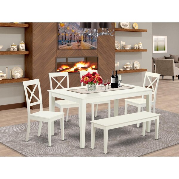 East West Furniture 6 Piece Capri Dining Room Set - Linen White - CABO6-LWH-W