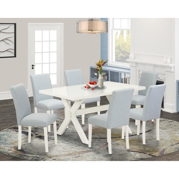 East West Furniture 7 Piece X-Style Kitchen Table Set - Linen White - X026AB015-7