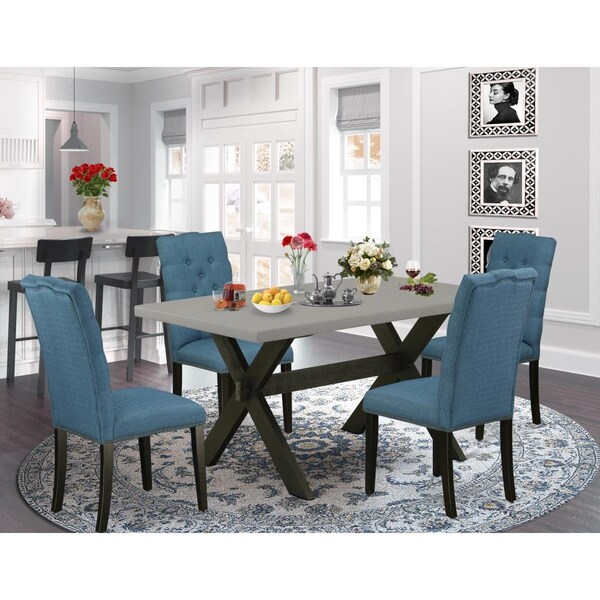 East West Furniture 5 Piece X-Style Beautiful Dining Room Table Set - Wire Brushed Black - X696EL121-5