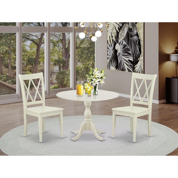 East West Furniture 3 Piece Dublin Dining Set - Linen White - DMCL3-LWH-W